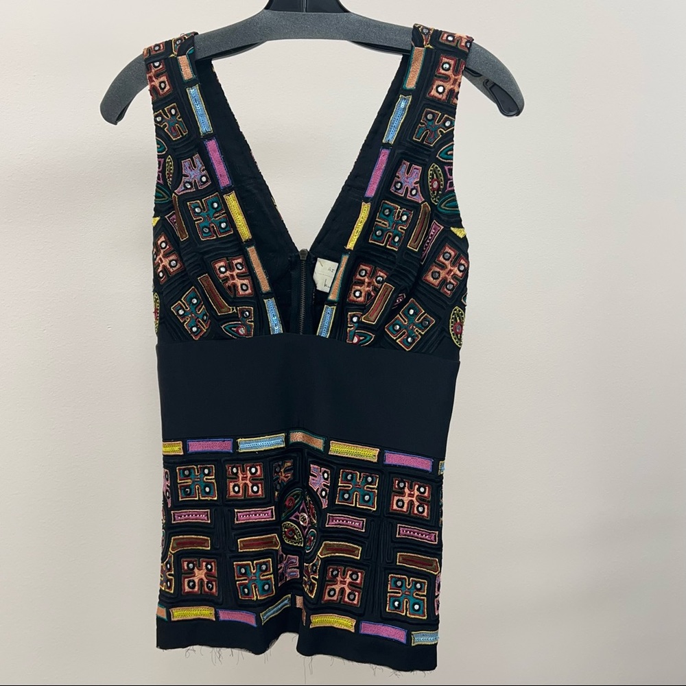 Nicole Miller Aztec/Geometric Embroidered Tank Top in Black/Multicolor - Picture 4 of 7